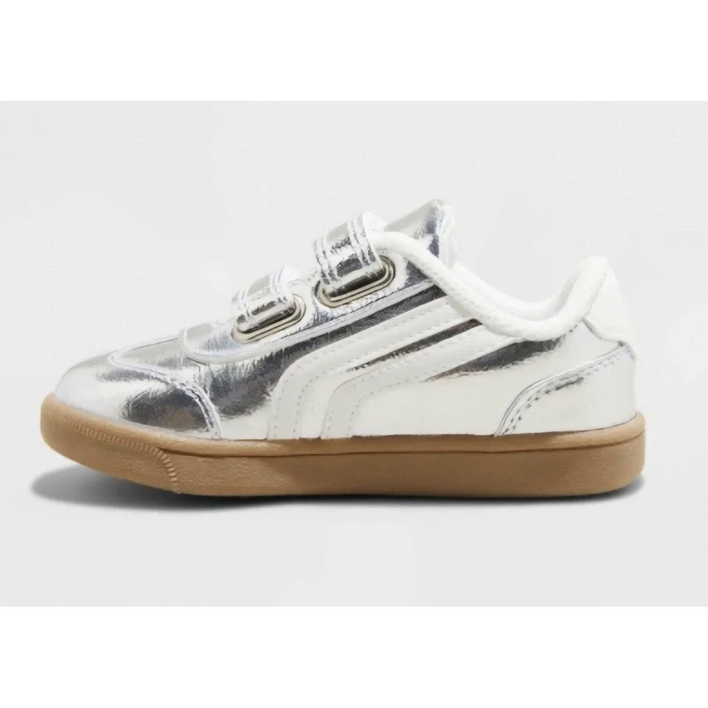 Cat & Jack Toddler Dakota Retro Court Low Top Faux Leather Sneaker Silver - Picture 2 of 4